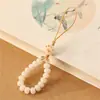 Cadena Colgante para Teléfono Móvil de Jade Blanco Bodhi con Cuentas, Cubierta de Memoria USB con Anillo de Cuentas, Hebilla Anti-pérdida, Código de Quema de Carbón, Garra de Gato para Jugar