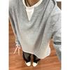 Camiseta de Manga Larga Waffle de Dos Piezas Falsas para Niños Primavera y Otoño Retro Nicho Suelta Color Sólido Sentido del Diseño Casual Top Moderno