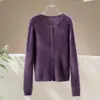 Cardigan de Tricô Escovado com Mistura de Lã de Ovelha e Cashmere, Novo Estilo Outono Inicial, para Mulheres, Gola Redonda, Camada, Top Estilo Preguiçoso