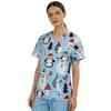 Blusa de Uniforme Estampada con Cuello en V para Mujer, Elástica de Secado Rápido, Uniforme para Salón de Peluquería de Mascotas, Doctor, Enfermera, Manga Corta