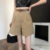 Pantalones Cortos de Traje para Mujer Verano Cintura Alta Rectos 2025 Nuevo Sueltos Casuales Línea A Drapeado Cuatro Puntos Pierna Ancha para Exterior