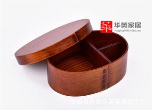 椭圆形咖啡色日式木质便当盒 环保创意木质餐具成人纯色寿司饭盒