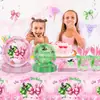 Mm342 Vajilla Verde Rosa Fiesta Set de 8 Piezas Plato de Papel Decorado con Lazo Vaso de Papel de Seda