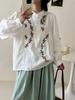 Roupas Outono e Inverno 2025 Fio Duplo Bordado Flor Gola Alta Cardigan Feminino Camisa Manga Longa Camisa Atacado