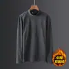 Camiseta de Manga Larga para Hombre de Terciopelo Zorro Plateado de 420g, Top Engrosado con Forro Polar, Cuello Redondo, Camiseta Base, Ropa Interior Térmica de Color Sólido para Otoño e Invierno