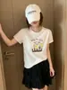 Top Casual Versátil de Algodón con Textura de Copo de Nieve para Mujer, Manga Corta, Manga Enrollable, Ropa para Mujer Shisanxing al por Mayor en Stock