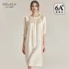 Camisola de Seda Francesa para Mulheres, Vestido Longo Solto de Tamanho Grande com Manga Bufante, Pijama 100% Seda de Amora para Casa