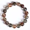 Pulsera Super Siete de Cristal Jingyao Natural Oro Negro Titanio Negro Cristal de Cabello Super Siete Pulsera de Cuentas Redondas Joyería para Hombres y Mujeres