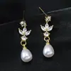 Pendientes Largos de Perlas de Cobre Ecológico Europeos y Americanos de Venta Caliente de Lujo para Mujer, Nuevos Pendientes Personalizados de Circonita, Accesorios de Oreja de Moda