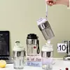 Taza de Café Portátil de Moda y Lujosa con Tapa de Cuerda, Doble Popote, Vaso de Agua de Plástico, Taza a Prueba de Fugas para Viajes al Aire Libre