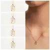 Moda Transfronteiriça Popular Cobre Banhado a Ouro Pingente Quadrado Colar Mini Letra Cor-Codificada Corrente da Clavícula Nicho Exquisito Luxo Leve