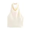Moda Transfronteiriça Europeia e Americana Ins Popular Tendência Textura Cetim de Seda Regata Gola Halter