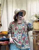 Suéter talla grande para mujer, otoño/invierno 2025 nuevo estampado vintage estilo étnico algodón versátil jersey tejido