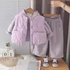 Conjunto de outono e inverno para meninas com forro de fleece e espessado, conjunto de três peças de colete quente de inverno para bebês, roupas para bebês e crianças, dropshipping disponível