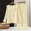 Pijama para Niña Primavera y Otoño Infantil Manga Larga Cuello Princesa Algodón Nube Conjunto de Pijama para Niña Ropa de Casa para Niños Mayores