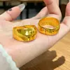 Nuevo Estilo Chino Tendencia Nacional Método Antiguo Oro de Arena Superficie Brillante Banda Ancha Anillo Fu Dentro con Cien Bendiciones Anillo de Banda Lisa Ajustable Anillo de Dedo Versátil