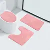 Juego de baño de tres piezas de color liso: alfombrilla de inodoro de forro polar coral, alfombrilla de suelo para baño del hogar, juego de tres piezas para inodoro