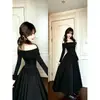 Vestido negro de manga larga sin hombros, ceñido a la cintura estilo francés, cuerpo en forma de pera, vestido largo de alta gama Berkeley, atuendo de cumpleaños