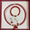 Conjunto de Colar de Cinábrio Três Peças Pulseira de Areia Roxa e Dourada Colar de Areia Vermelha Contas Mãe Pérola Conjunto de Caixa de Presente