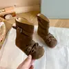 Botas estilo cowboy ocidental para meninas com tiras, botas de cano médio, coleção outono 2026, versão coreana, versáteis com fivela de cinto e laço, botas Martin