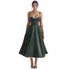 Vestido de Noche Exclusivo Transfronterizo Europeo y Americano con Cintura Ceñida, Vestido de Princesa Abullonado, Vestido de Satén Transparente de Largo Medio con Escote en V Profundo