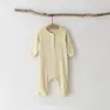Ropa de Otoño para Recién Nacidos, Clase A, Mameluco Largo de Canalé Color Sólido con Botones Abiertos para Niños y Niñas, Pelele para Bebé, Traje para Gatear
