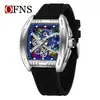 Reloj de Cuarzo Hueco de Diseño Creativo Ofns, Resistente al Agua, Luminoso, Venta Caliente Transfronteriza, Reloj Casual en Forma de Barril para Hombre