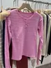 Camiseta de manga larga a rayas con cuello en V, estilo retro americano, con botones, ajuste slim, Harajuku, top casual personalizado, ropa de mujer a la moda