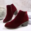 Nuevas Botas Cortas de Cuero Gamuza para Mujer Talla Grande, Punta Redonda, Tacón Grueso, Cremallera Lateral, Casual, Tacón Medio, Tobillo