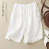 Shorts de Algodón y Lino Delgados de Verano para Mujer, Pantalones Elásticos de Cintura Alta y Pierna Ancha, Nuevos Shorts Casuales Holgados en A de Largo Medio