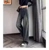 Estilo primavera jeans de pierna ancha color gris cemento para mujer cintura alta plisados primavera primavera verano retro nostálgico holgados casual largos hasta el suelo