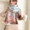 Bufanda Retro de Nuevo Estilo Flor de Ciruelo para Mujer, Imitación Cachemir, Doble Cara Engrosada para Estudiantes, Chal de Moda, Ropa Exterior Cálida y Versátil