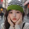 Gorro de Lana Tejido para Mujer Otoño e Invierno Versátil Circunferencia de Cabeza Grande Verde Holgado Ins Moda para Adelgazar la Cara Juego de Guantes