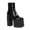 Botines impermeables de plataforma con tacón grueso y tacón súper alto estilo discoteca para mujer, nuevos de otoño e invierno, estilo retro, punta cuadrada oscura, suela gruesa, botas ajustadas