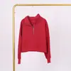 Moletom Lulu com Gola Alta e Meio Zíper com Etiqueta, Em Estoque Entrega Direta, Etiqueta Dourada, Zíper Dourado, Moletom Casual Solto Curto de Fleece