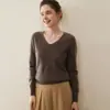 Nuevo Suéter de Cachemir 100% Puro para Mujer Otoño e Invierno, Suéter Base de Punto Liso sin Costuras Cuello en V, Suéter Corto Versátil Cálido