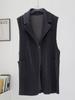 Chaleco plisado nuevo, abrigo para mujer, ropa de otoño e invierno, elegante, de moda, cuello de traje, suelto, adelgazante, color sólido, top de longitud media