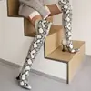Tallas 34-47 Estampado de Leopardo Tacón de Aguja Zapatos Versátiles Botas de Cuero para Mujer Otoño e Invierno Talla Grande Transfronterizas Punta Fina Tacón Súper Alto Botas Martin