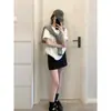 Sweet Ins Blusa Estampada de Estrela do Mar com Laço Feminina Verão Solta Ombro Direito Slim Camiseta Confortável Algodão Puro Manga Curta Tendência