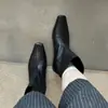 Versión de piel de oveja ~ Botas Martin adelgazantes estilo coreano, botas de tacón grueso de punta cuadrada para mujer, botines versátiles, botines Chelsea