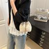 Bolso Balde de Cadena con Cordón de Paja para Mujer 2025 Nuevo Verano Commuter Estilo Coreano Simple Color Puro Un Hombro Bandolera