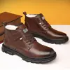 Sapatos de Algodão Masculinos de Inverno com Forro de Lã, Sapatos Casuais de Cano Alto Quentes, Sapatos de Algodão e Couro Masculinos Estilo Britânico, Botas de Neve Grossas para Exterior