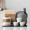 Juego de Té de Viaje de Cerámica Negra Qianli Jiangshan, Juego de Té Portátil con Taza de Servicio Rápido, Una Olla Tres Tazas para Exteriores, Se Puede Imprimir con Logo