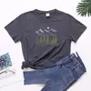 Camiseta de manga corta para mujer con estampados y números de montañas Camiseta casual europea y americana para mujer para camping y picnic