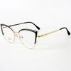 Gafas de miopía con montura de metal con cejas huecas para hombres y mujeres, estilo ojo de gato, para negocios, con protección contra la luz azul y espejo plano.
