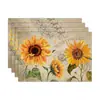 Jogos Americanos de Linho de Verão Transfronteiriços Girassol Floral Tapete de Mesa Cozinha Isolamento Térmico Anti-Manchas Mesa de Jantar Utensílios de Mesa Domésticos