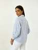 Outono 2026 Amazon Feminino Camisa de Botão Listrada Manga Longa Gola Reversível Decote V Color Block Casual