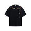 Vibras Retro de la Calle Principal Collar Floral Camiseta de Manga Corta Bordada para Hombre y Mujer Marca de Moda Holgada Peso Pesado Versátil Tops de Pareja