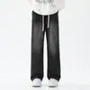 Jeans Casuales de Estilo Japonés Shanggu con Cintura de Cordón para Hombre Pantalones de Pierna Ancha para Hombre Tallas Grandes Pantalones Largos de Mezclilla para Hombre Transfronterizos