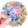 Set transfronterizo nuevo de 50 hojas de pegatinas decorativas con patrón floral dibujado a mano en acuarela, hechas de material PET transparente, con exquisitos diseños florales